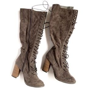 A NEW DAY | Brown Lace Up Boots Block Heel Knee